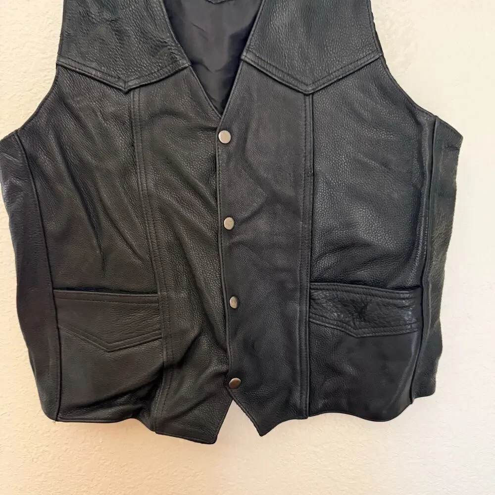 VTG GENUINE LEATHER HECHO EN MEXICO SNAP FRINGE VEST SIZE L